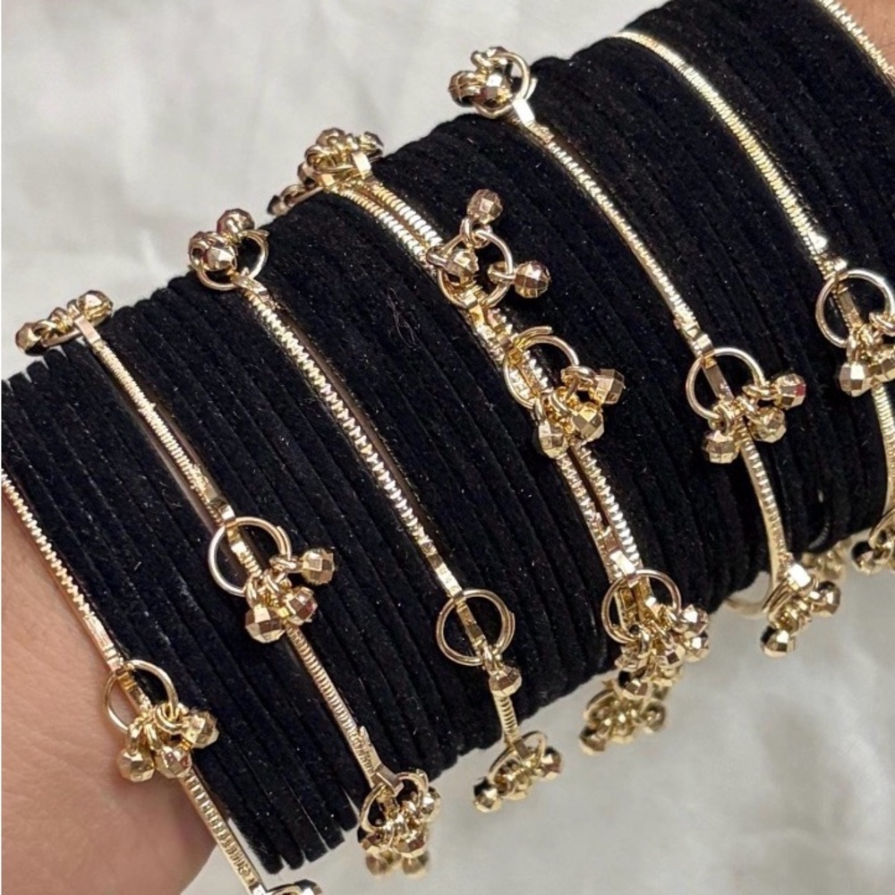 Elegant Black and Gold Stackable Bracelet Set